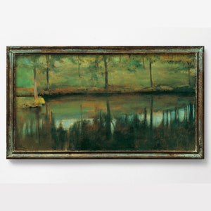 Tranquil Water Landscape, Still Water, High Quality Fine Art Print, Victorian Impressionist Landscape, Peaceful Water Painting, Green Gold
