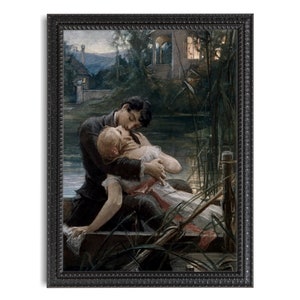 Lovers in the Small Boat aka Demon Love, Maximilian Pirner Art Print, Romantic Antique Art, Moody Sensual Art, Couple Kissing, Vintage Art image 1
