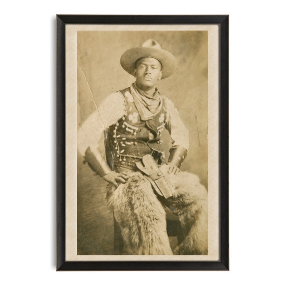 Black Cowboy Antique Postcard Photo, Western Cowboy Art, Reproduction Black and White Photograph, Wild West, Old West, African American