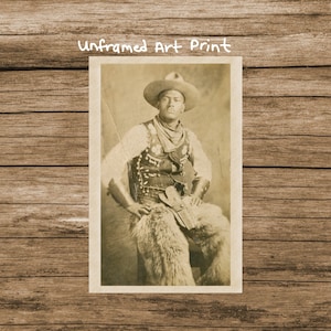 Black Cowboy Antique Postcard Photo, Western Cowboy Art, Reproduction Black and White Photograph, Wild West, Old West, African American image 2