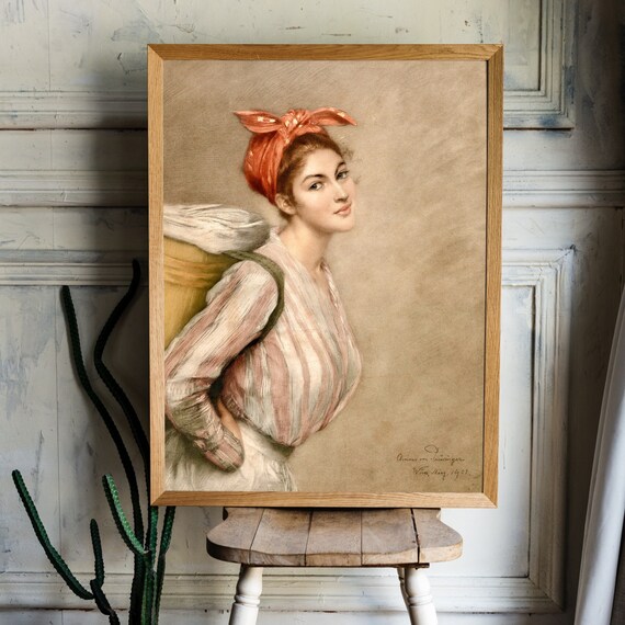 Sassy Vintage Girl With Bandana, Washer Girl, Antique Portrait