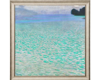 On the Attersee, Impressionist Ocean Waves Painting Art Print, Gustav Klimt,  Square Art Print, Abstract Beach Sea Art, Aqua Blue, Square