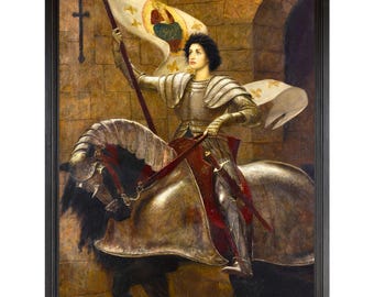 Joan of Arc, Warrior Woman, Female Knight, William Blake Richmond, Feminist Art, PreRaphaelite Painting Art Print, Medieval Castle Art
