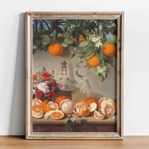 Antique Reproduction Still Life with Oranges, Rafael Romero Barros, High Quality Art Print, Victorian Art, Spanish Painting, Fruit Oranges