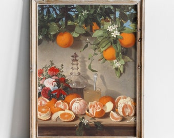 Antique Reproduction Still Life with Oranges, Rafael Romero Barros, High Quality Art Print, Victorian Art, Spanish Painting, Fruit Oranges
