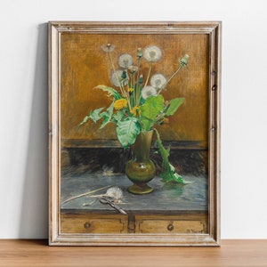 Vintage Dandelion Painting, Unusual Dandelion Still-life, Bertha Wegmann, High Quality Fine Art Print, Floral Still-Life, Dandelion Art