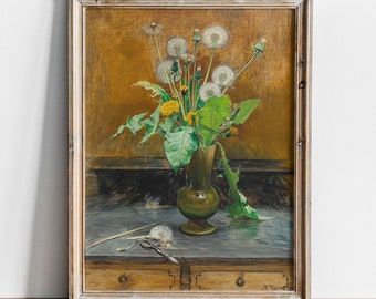 Vintage Dandelion Painting, Unusual Dandelion Still-life, Bertha Wegmann, High Quality Fine Art Print, Floral Still-Life, Dandelion Art