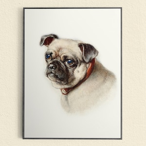 Pug Art Print, Cute Victorian Dog Art, Vintage Antique Reproduction Painting, Little Dog, Pug Painting Print