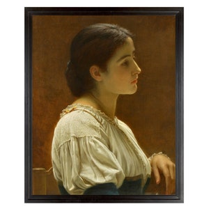 19th Century Portrait of Italian Girl, Art Print, Victorian Lady Profile Portrait, Dark Moody Antique Portrait, Charles Edward Perugini