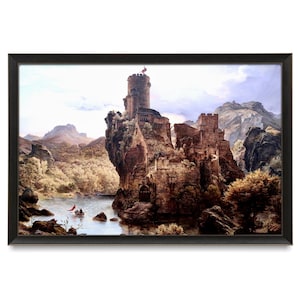 Medieval Fantasy Castle Painting, Fine Art Print, Castle Art, Antique Castle Art, Karl Friedrich Lessing, Early 19th Century Painting, Brown