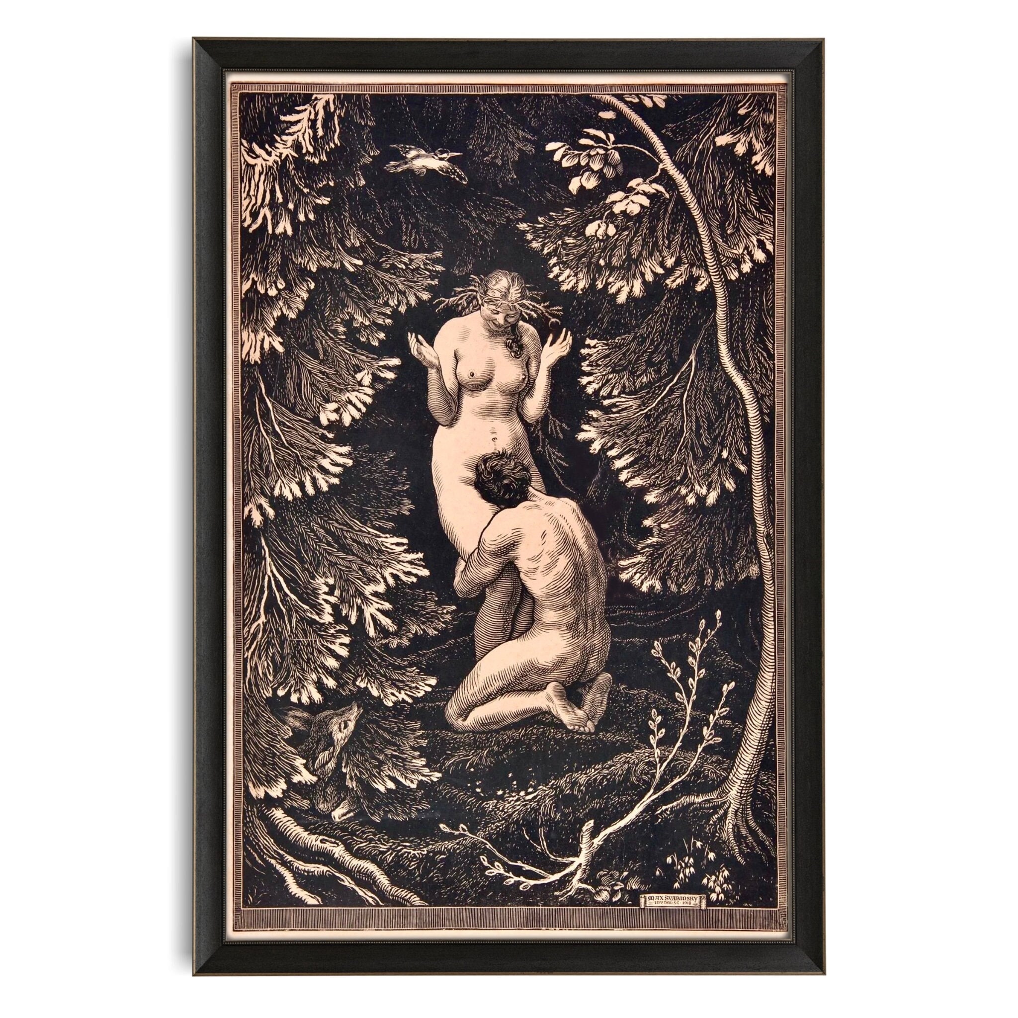 The Fruit Was Never an Apple, In Paradise, Early Spring,Max Svabinsky, High Quality Art Print, Erotic Antique Art, Oral Sex, Adam and Eve