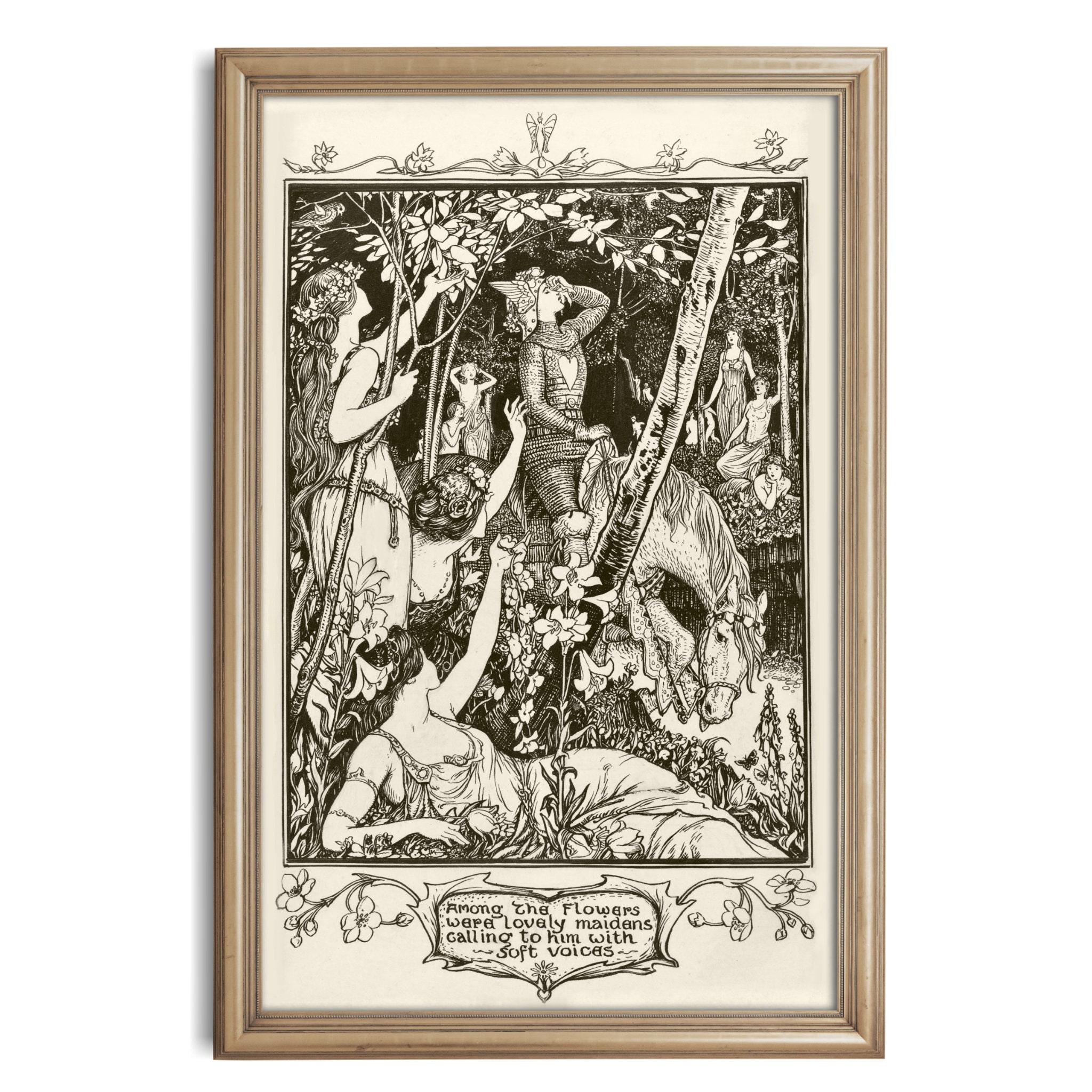 1906 Medieval Fairytale Illustration, Romantic Antique Art, Henry