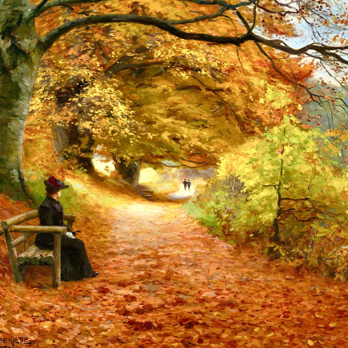 Wooded Path in Autumn, Victorian Lady Impressionist Painting With Fall ...
