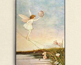Fairy Girl Art Print, Reproduction Vintage Fairy Illustration, Ida Rentoul Outhwaite, Fairy Decor, Whimsical Fairy Art, Fairy on Spiders Web