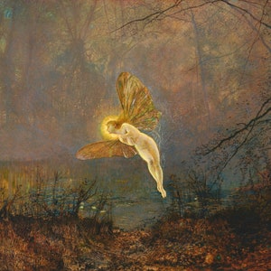 Victorian Fairy Painting, Midsummer Night, John Atkinson Grimshaw, Art Nouveau, High Quality Art Print, Fairy Art, Magical Night Painting image 3