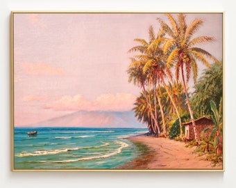 Lahaina Beach, West Maui, Landscape, Hawaii Art Print, Reproduction Antique Vintage Hawaii Painting, Hawaiian Beach Art, D. Howard Hitchcock