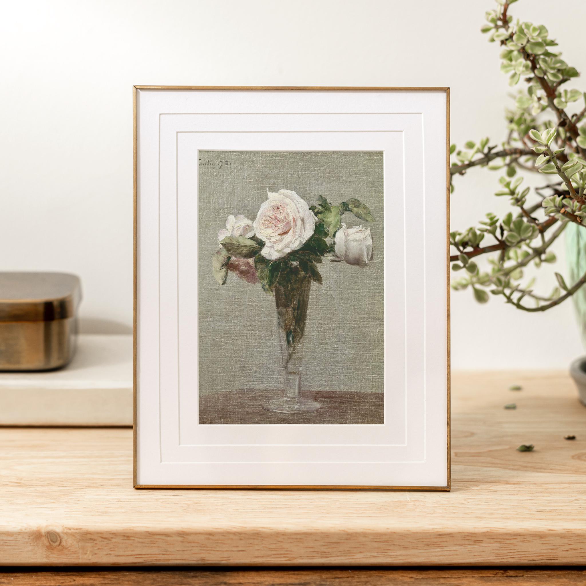 Pale Pink Roses in a Glass Vase, Still Life Painting Art Print, Antique ...