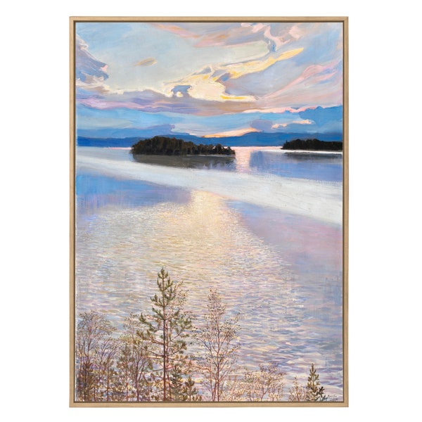 Antique Lake Landscape, Lake View, Akseli Gallen-Kallela, Fine Art Print, Finnish Landscape, Lake at Sunset, Silvery Purple and Blue