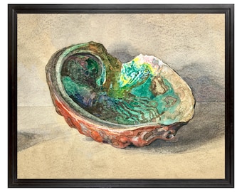 Bodegón de conchas de abulón de 1900, lámina de bellas artes, pintura de conchas marinas, decoración playera, arte para la pared del baño, decoración verde azulada, arte vintage.