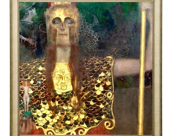 Pallas Athene, Gustav Klimt, Athena, Greek Goddess, Gold Art Deco, Art Nouveau Print, Square, Female Warrior, Feminist Art, Klimt Golden Art
