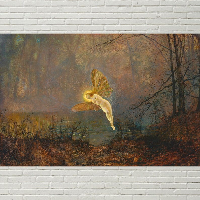 Victorian Fairy Painting, Midsummer Night, John Atkinson Grimshaw, Art Nouveau, High Quality Art Print, Fairy Art, Magical Night Painting image 5