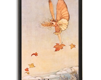 Autumn Fairy, Vintage Fairy Art, Reproduction Victorian Fairy Illustration, Ida Rentoul Outhwaite, Fine Art Print, Cute Orange Fairy Print