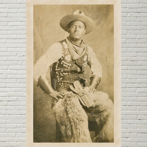 Black Cowboy Antique Postcard Photo, Western Cowboy Art, Reproduction Black and White Photograph, Wild West, Old West, African American image 7