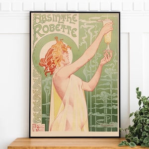 Art Nouveau Absinthe Advertisement, Henri Privat-Livemont, Victorian Art, Light Green and Yellow Reproduction, Absinthe Bar Poster Decor
