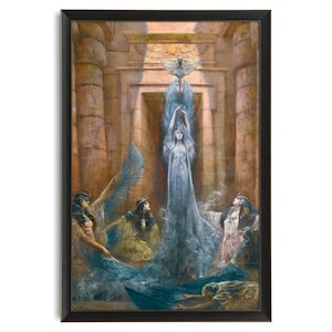 1900 Egyptian Goddess Art Print,  The Goddess Neith Painting, Priestess Divine Feminine, Blue Mystical Decor, Georges Clarin, Art Nouveau