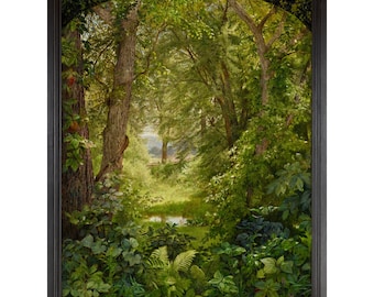Woodland Art Print, Woodland Glen, Secret Spot in the Woods, High Quality Art Print, Relaxing Vintage Antique Painting, Greenery and Trees