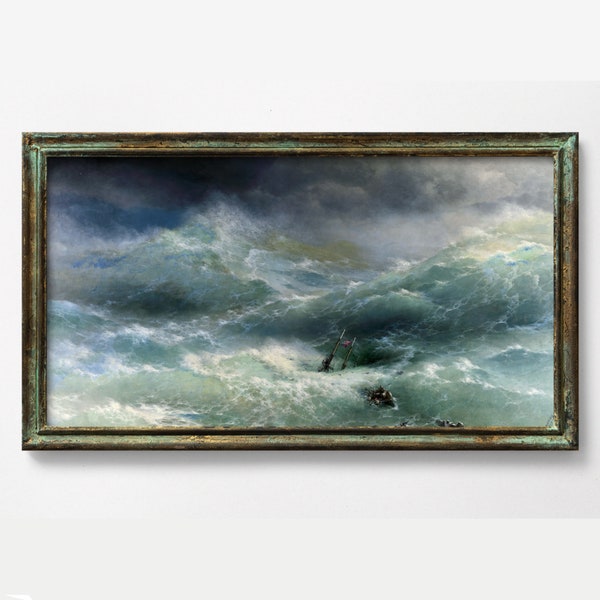 Shipwreck Art, Dark Stormy Sea at Night, Antique Seascape, Antique Art, Ivan Aivazovsky, Ocean Waves, Wave Painting