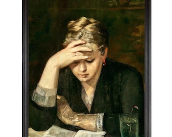 Victorian Woman Reading, Dark Academia, Lovely Moody Antique Art, The Reader, 19th Century Painting Art Print, Office Art, Library Art