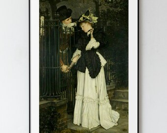 The Farewells, Victorian Sweethearts, Romantic Antique Art, James Tissot, High Quality Art Print, 11x17, Couple in Love, Saying Goodnight