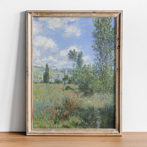View of Vetheuil, Claude Monet, High Quality Art Print, Monet Field with Flowers, Monet Landscape with Trees, Impressionist Field Painting