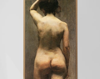 Moody Dark Japanese Nude, Sensual Antique Nude Female Painting, Fine Art Print, Nude Woman Back View, Tasteful Nude, Takeshiro Kanokogi