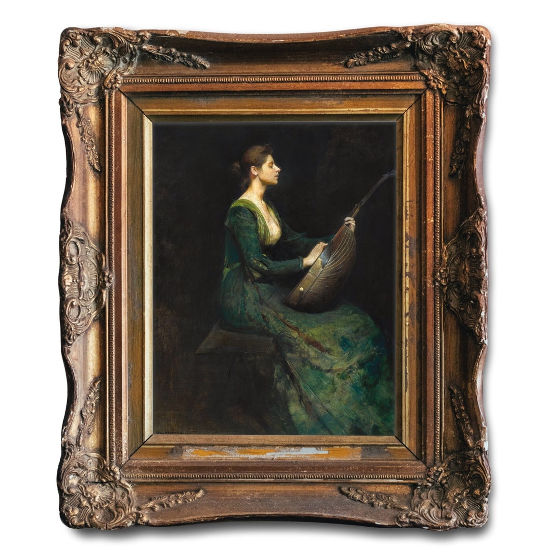 Pre-raphaelite Lady in Green With a Lute, Thomas Wilmer Dewing ...
