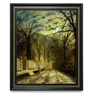 Moonlit Street, Full Moon Painting, John Atkinson Grimshaw, High Quality Fine Art Print, Antique Moonlight Landscape Painting
