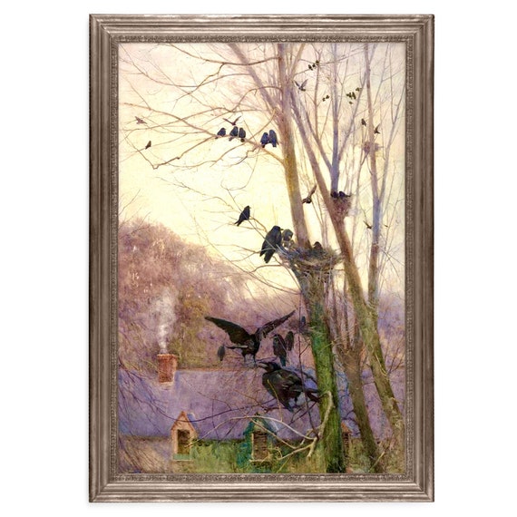 Murder of Crows, Shades of Evening, Antique Watercolor