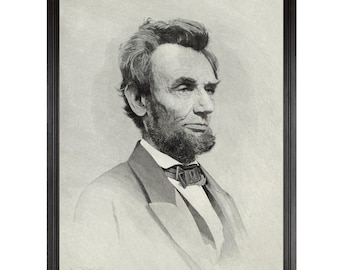 Portrait of Abraham Lincoln, Reproduction Art Print, Engraving, Presidential Art , Patriotic Art, Office Wall Art, Black and White