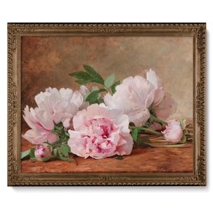 Pink Peonies Victorian Still Life, Peony Painting, High Quality Art Print, Floral Still Life, Painting of Pink Flowers, Flower Painting