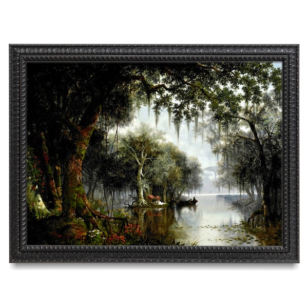Bayou Swamp Art, 19th Century Painting Art Print, The Land of Evangeline, Mississippi, Louisiana Landscape, Joseph Rusling Meeker, Moody