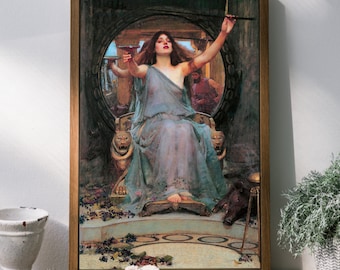 Circe Offering the Cup Ulysses, John William Waterhouse, Pre Raphaelite, Art Nouveau High Quality Art Print, Sorceress Witch Art, Light Blue