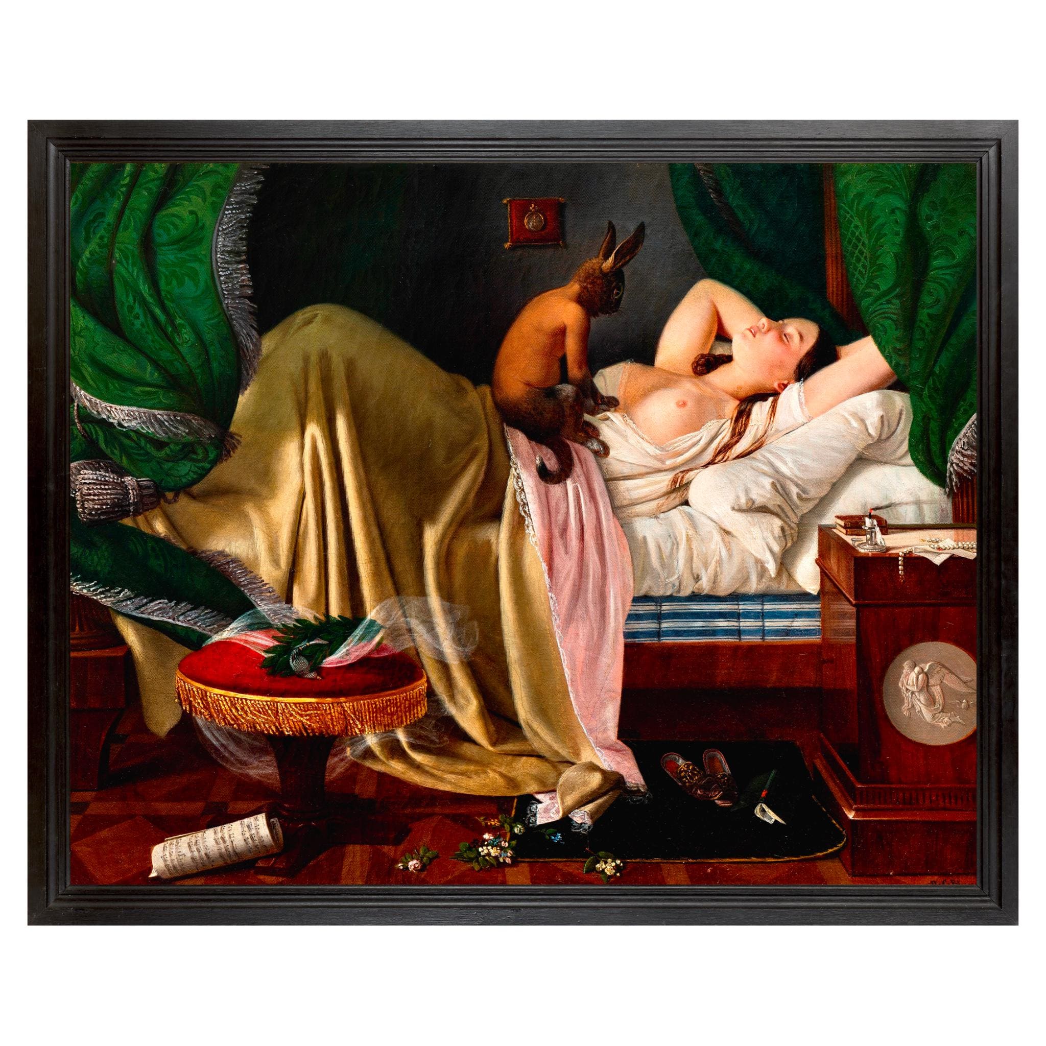 Creepy Victorian Horror Nightmare Art, Ditlev Blunck, Gothic 19th Century Painting Art Print, Bedroom Art, Nude Woman Sleeping, Sleep Demon