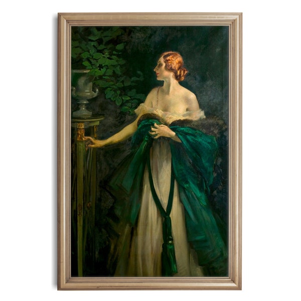 Elegant 1920's Lady in Green, Fine Art Print, 1920s Art Deco Painting, William Bruce Ellis Ranken, Emerald Green Painting, Vintage Art
