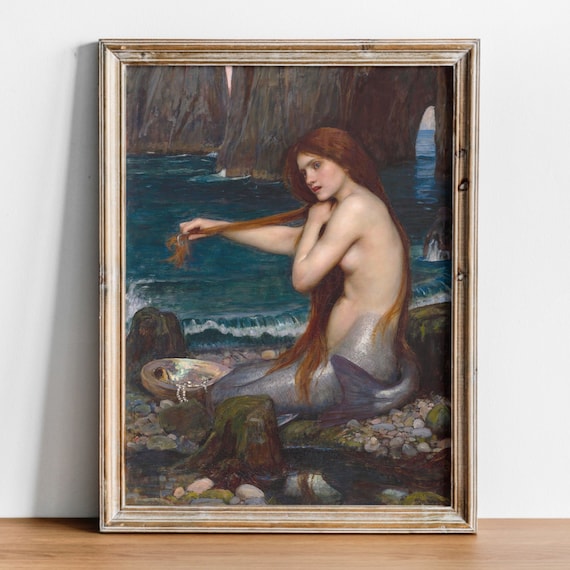 A Mermaid, John William Waterhouse, Pre Raphaelite, Art Nouveau High Quality Art Print, Waterhouse Painting, Mermaid Art, Mermaid Painting