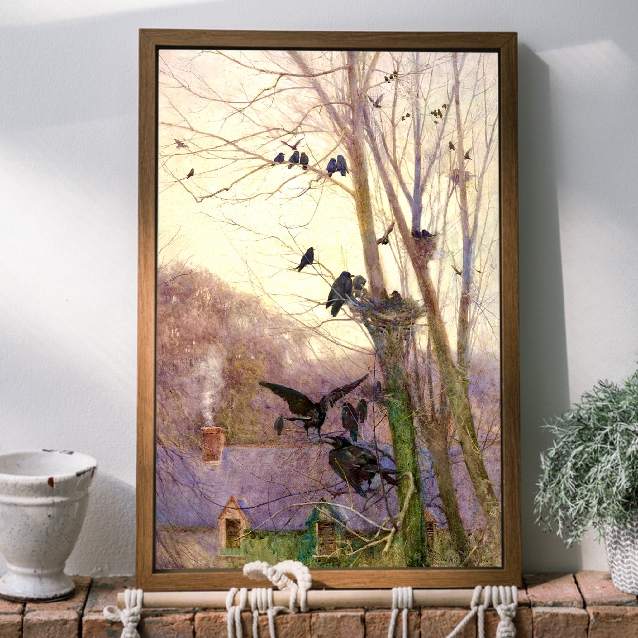 Murder of Crows, Shades of Evening, Antique Watercolor