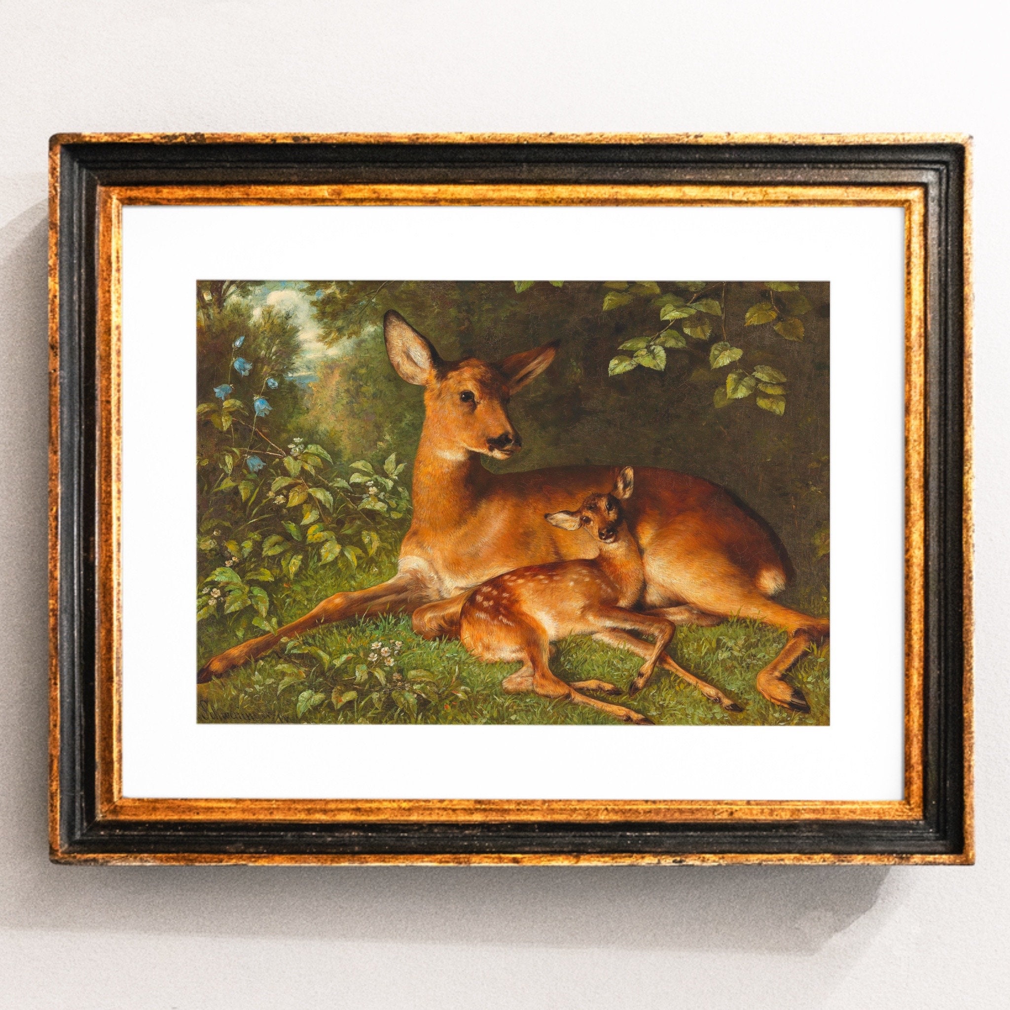 Doe and Fawn in the Forest, Antique Artwork, Deer Painting, High Quality Art  Print, Woodland Animals, Wilderness Painting, Carl Schweninger - Etsy
