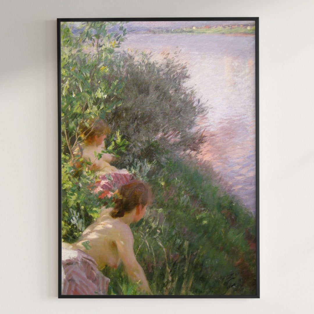 Two Nude Women Sunbathing at Water's Edge, Anders Zorn, High Quality