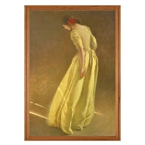 Sunlight, Beautiful Woman in Yellow Dress, 19th Century Atomospheric Painting Art Print, John White Alexander, Victorian Art, Yellow