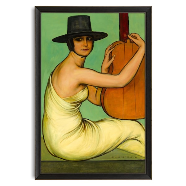 1920's Spanish Woman with Guitar, Vintage Spanish Art, High Quality Fine Art Print, Musician Art, Mint Green, Celadon Green, Julio De Torres